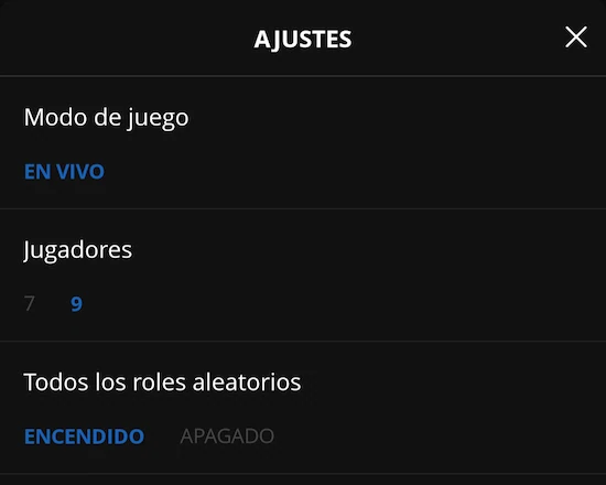 Pantalla de configuración del juego