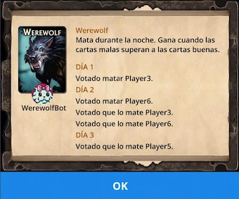 Historial de votos mostrando votos de jugadores