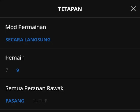 Skrin Tetapan Permainan
