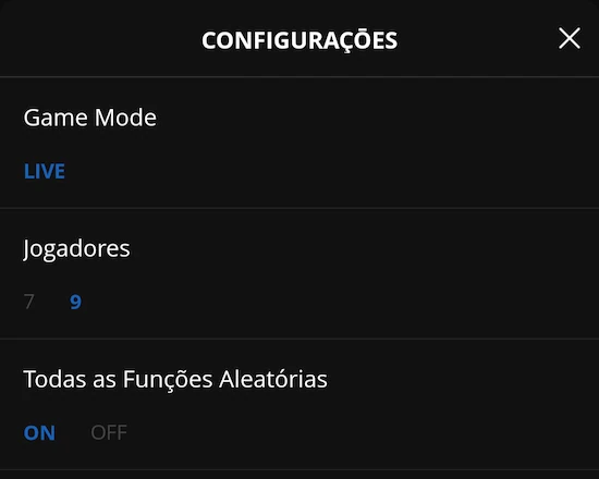 Tela de Configurações do Jogo